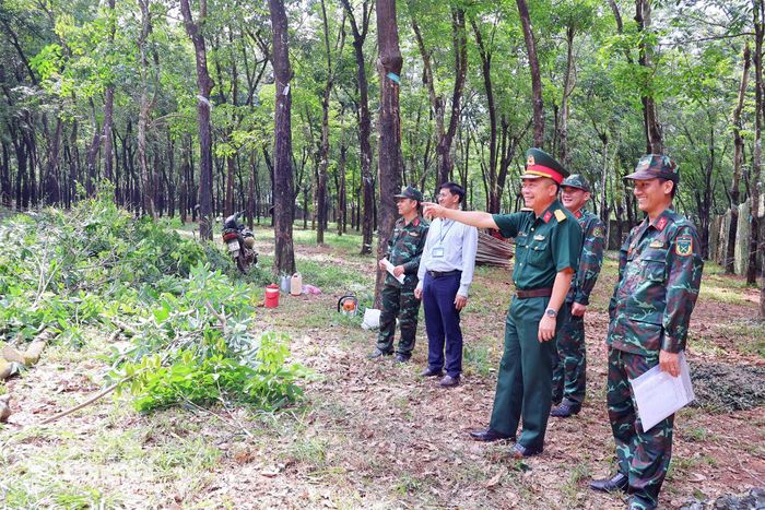 Thủ trưởng Bộ Chỉ huy Quân sự thành phố kiểm tra khu vực đặt các máy quay phục vụ diễn tập. Ảnh: Nguyệt Hà