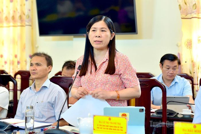 Phó Chủ tịch HĐND tỉnh Lê Thị Thanh Trà phát biểu ý kiến tại phiên họp.