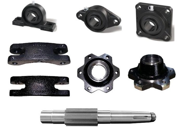 Sản phẩm gối đỡ, moay ơ và thanh kết nối của FUTU1, phục vụ lắp ráp trong hệ thống dẫn động xe nâng.