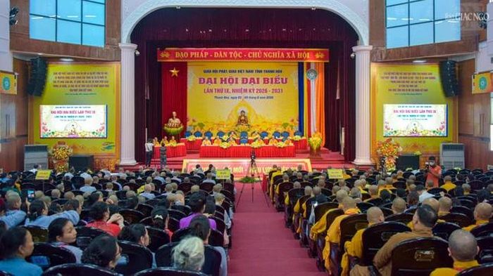 Toàn cảnh phiên làm việc đầu tiên của Đại hội đại biểu Phật giáo tỉnh Thanh Hóa lần thứ IX, nhiệm kỳ 2026-2031