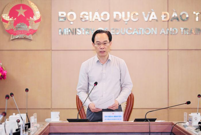 Bộ trưởng Bộ GD-ĐT Hoàng Minh Sơn phát biểu tại Hội nghị. Ảnh: Bộ GD-ĐT