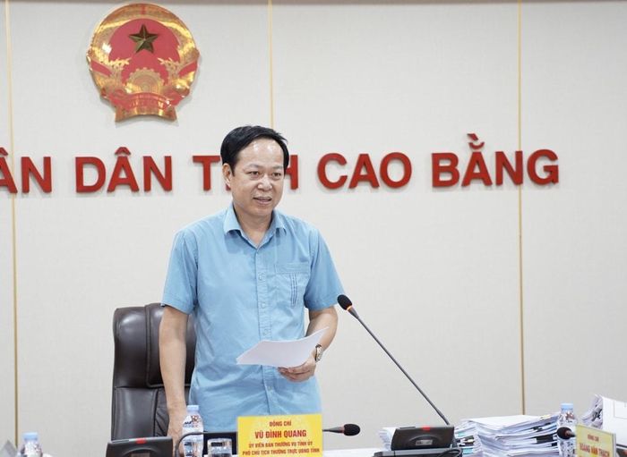 Phó Chủ tịch Thường trực UBND tỉnh Vũ Đình Quang phát biểu tại phiên họp