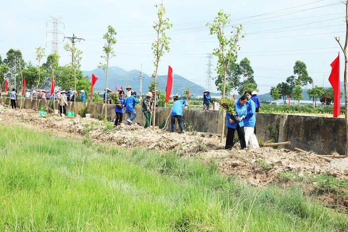 Hội viên nông dân, đoàn viên thanh niên phường Yên Dũng tham gia trồng cây xanh, bảo vệ môi trường.