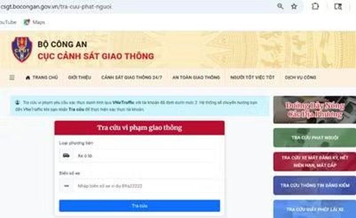 Trang web chính thức của Cục Cảnh sát giao thông (Bộ Công an).