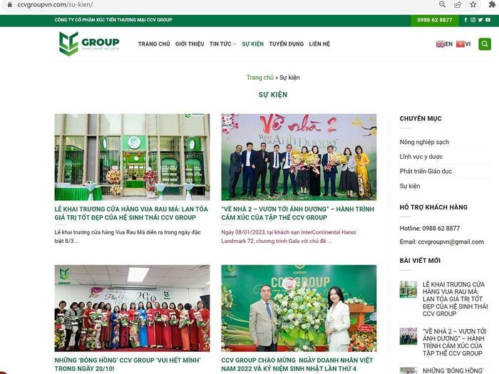 Trang thông tin của CCV Group thời điểm còn hoạt động. (Ảnh: kiemsat.vn)