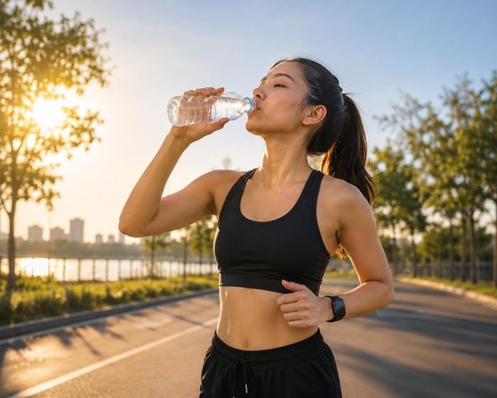Để tránh đột quỵ do nắng nóng, người tập nên uống đủ nước trước, trong và sau buổi tập.