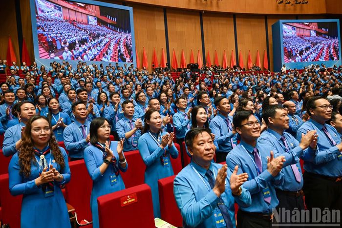 780 đại biểu đại diện cho ý chí, nguyện vọng và trí tuệ của hơn 10 triệu đoàn viên công đoàn và đông đảo người lao động cả nước dự Đại hội. (Ảnh: DUY LINH)