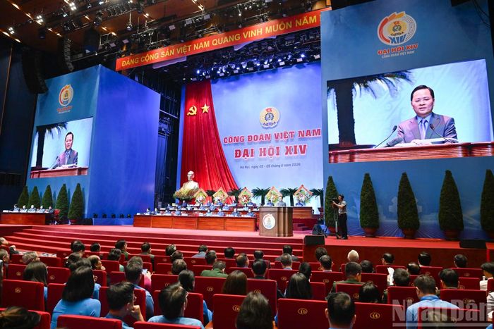 Quang cảnh Phiên trọng thể Đại hội XIV Công đoàn Việt Nam. (Ảnh: DUY LINH)