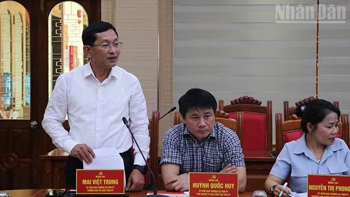 Đồng chí Mai Việt Trung, Trưởng Ban Tổ chức Tỉnh ủy Gia Lai phát biểu tại hội nghị.