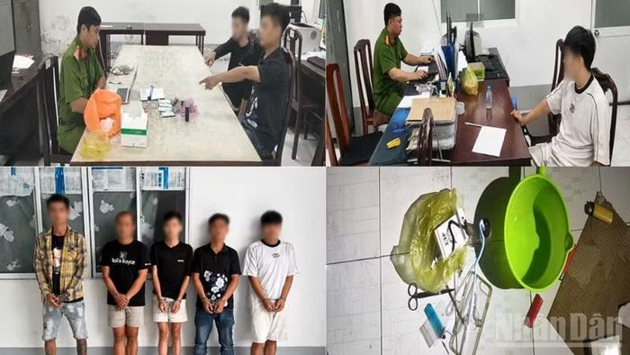 Công an phường Thốt Nốt kiểm tra phòng trọ, làm việc với các đối tượng và thu giữ tang vật liên quan vụ việc sử dụng trái phép chất ma túy tại khu vực Thới Thạnh 1, phường Thốt Nốt.