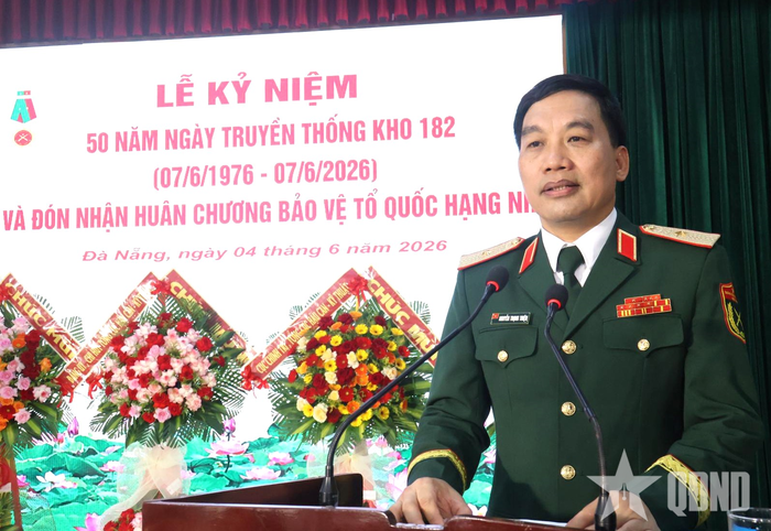  Thiếu tướng Nguyễn Trọng Thiện, Phó chủ nhiệm Tổng cục Hậu cần - Kỹ thuật phát biểu chỉ đạo tại buổi lễ. 