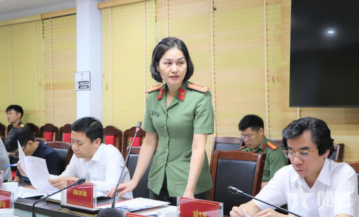  Đại diện công an tỉnh phát biểu tại hội nghị.