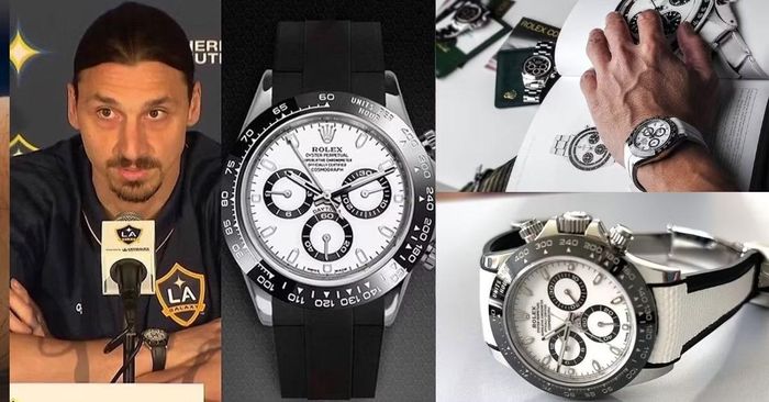 Chiếc Rolex Daytona 'Panda' (Ref. 116500LN) phiên bản phối dây cao su Rubber B là một điểm nhấn thể thao kinh điển trong bộ sưu tập của Zlatan Ibrahimović. Sự tương phản mạnh mẽ giữa hai sắc màu đen - trắng trên mặt số đã tạo nên danh tiếng của mẫu đồng hồ bấm giờ thể thao lấy cảm hứng từ đường đua tốc độ này. Đây là tạo tác đại diện cho kỹ nghệ cơ khí chính xác đỉnh cao, hoàn thiện phong cách sống năng động và gu chọn đồng hồ của cựu danh thủ. (Ảnh: Rubber B)