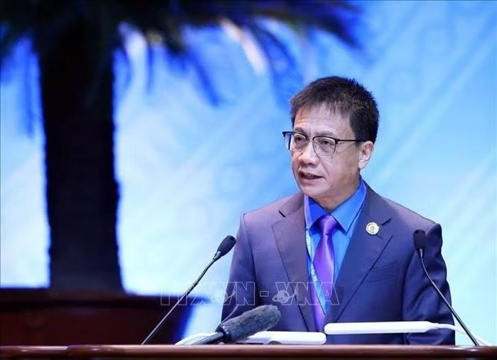 Ông Nguyễn Ngọc Ân - Chủ tịch Công đoàn Giáo dục Việt Nam tham luận tại Đại hội XIV Công đoàn Việt Nam - sáng 4/6. Ảnh: Tuấn Anh, Thống Nhất - TTXVN