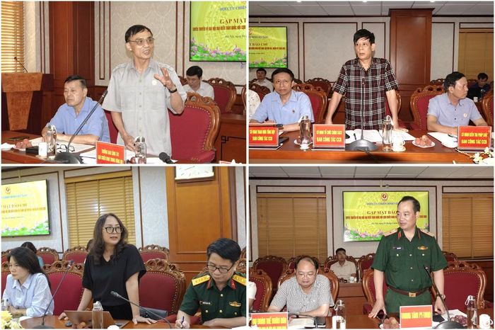  Các đại biểu cơ quan báo chí và đại diện phòng, ban chức năng của Hội Cựu Chiến binh Việt Nam trao đổi tại buổi gặp mặt. Ảnh: Nguyễn Minh. 