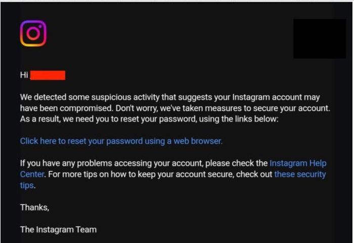 Email người dùng Instagram nhận được từ Meta. Ảnh: TechCrunch