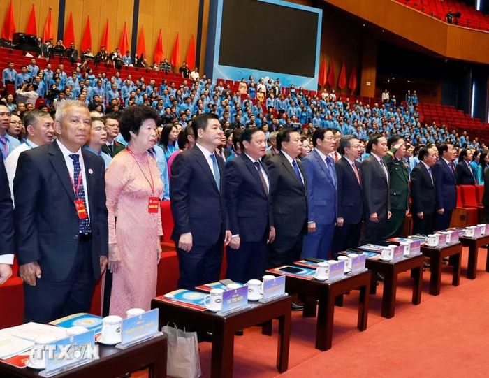 Các đại biểu thực hiện nghi thức chào cờ. (Ảnh: Thống Nhất/TTXVN)