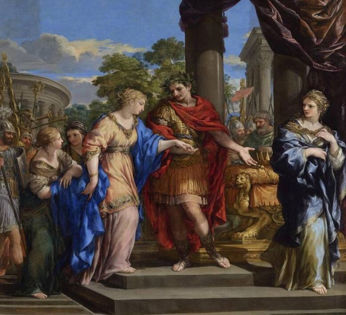 Bức tranh này được cho là mô tả Arsinoe IV ở bên phải, tức giận khi Julius Caesar xác nhận quyền cai trị của Cleopatra. Ảnh: Wikimedia Commons