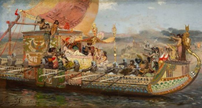 Mặc dù các thành viên hoàng gia Ptolemaic sống cuộc sống xa hoa, nhưng việc nắm giữ quá nhiều quyền lực trong gia đình có thể dẫn đến cái chết của chính họ. Trong ảnh là tranh mô tả thuyền chở Nữ hoàng Cleopatra. Ảnh: Wikimedia Commons