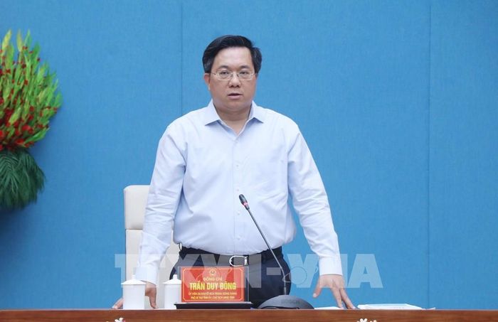 Chủ tịch UBND tỉnh Phú Thọ Trần Duy Đông phát biểu tại hội nghị. Ảnh: Thu Hương - TTXVN
