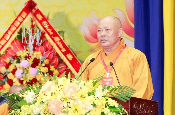 Thượng tọa Thích Tâm Định, Trưởng Ban Trị sự Giáo hội Phật giáo Việt Nam tỉnh Thanh Hóa, nhiệm kỳ 2022-2027 phát biểu khai mạc.