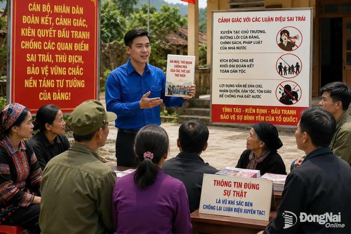 Cán bộ tuyên truyền, vận động nhân dân đấu tranh chống các quan điểm sai trái. Ảnh minh họa: AI