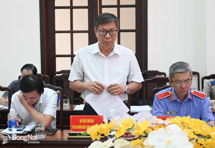 Đại diện Tòa án nhân dân thành phố phát biểu tại buổi giám sát. Ảnh: Phạm Quang