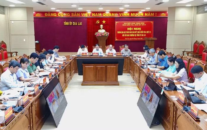  Quang cảnh hội nghị tại điểm cầu Gia Lai. Ảnh: Dũng Nhân 
