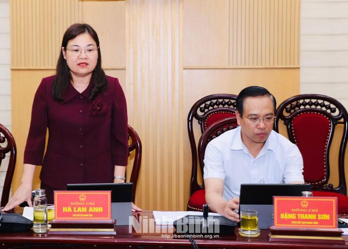 Đồng chí Hà Lan Anh, Tỉnh ủy viên, Phó Chủ tịch UBND tỉnh phát biểu tại hội nghị.