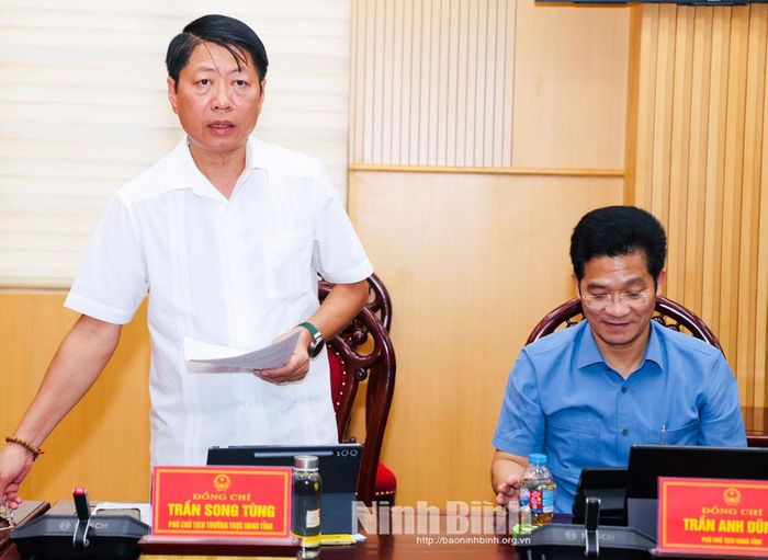 Đồng chí Trần Song Tùng, Ủy viên Ban Thường vụ Tỉnh ủy, Phó Chủ tịch Thường trực UBND tỉnh phát biểu tại hội nghị.