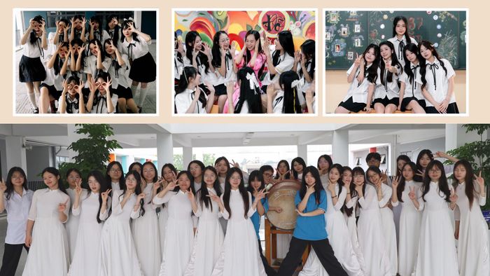 Các em học sinh khối 12, Trường THPT Chuyên Tuyên Quang chụp ảnh lưu niệm, lưu giữ những khoảnh khắc đẹp của tuổi học trò.