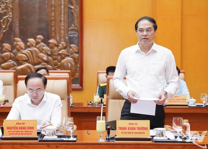 Đồng chí Bí thư Tỉnh ủy Thái Nguyên Trịnh Xuân Trường phát biểu tại Hội nghị.