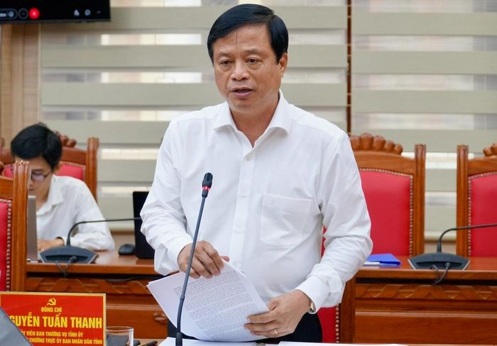 Ông Nguyễn Tuấn Thanh - Phó chủ tịch thường trực UBND tỉnh báo cáo tại hội nghị.