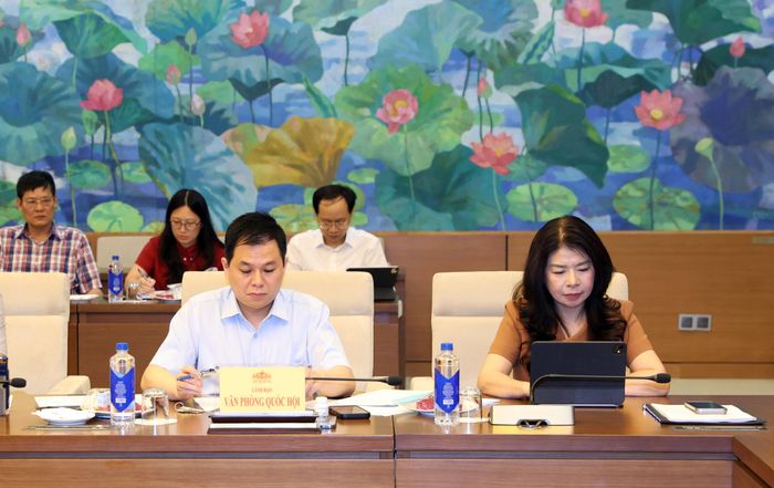 Phó Chủ nhiệm Văn phòng Quốc hội Lê Thu Hà; Phó Chủ nhiệm Văn phòng Quốc hội, Trợ lý Chủ tịch Quốc hội Nguyễn Tiến Khoa và các đại biểu tham dự cuộc họp