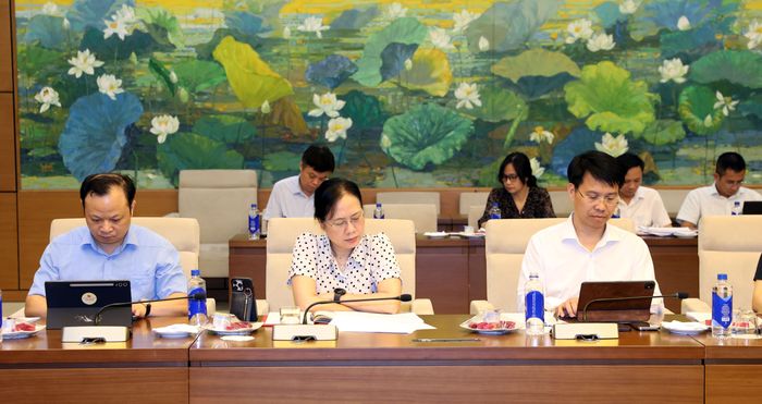 Phó Chủ nhiệm Văn phòng Quốc hội Nguyễn Thị Thúy Ngần, Phó Bí thư Đảng ủy Văn phòng Quốc hội Bùi Thế Cử và các đại biểu tham dự cuộc họp