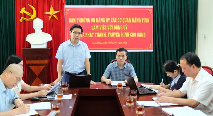 Phó Bí thư Thường trực Đảng ủy các cơ quan Đảng tỉnh Vũ Khắc Quang phát biểu tại buổi làm việc.