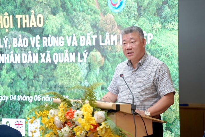 Ông Nguyễn Hữu Thiện, Phó Cục trưởng Cục Lâm nghiệp và Kiểm lâm, Bộ Nông nghiệp và Môi trường phát biểu khai mạc hội thảo.