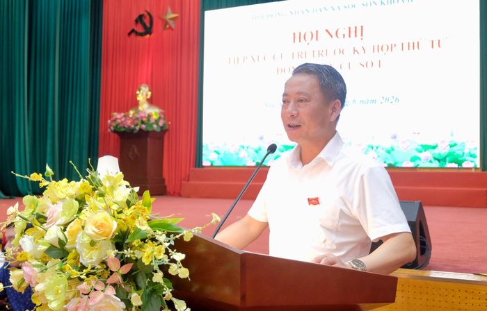 Phó Bí thư Thường trực Đảng ủy, Chủ tịch HĐND xã Sóc Sơn Vương Nguyên Minh phát biểu. Ảnh: Tùng Nguyễn.