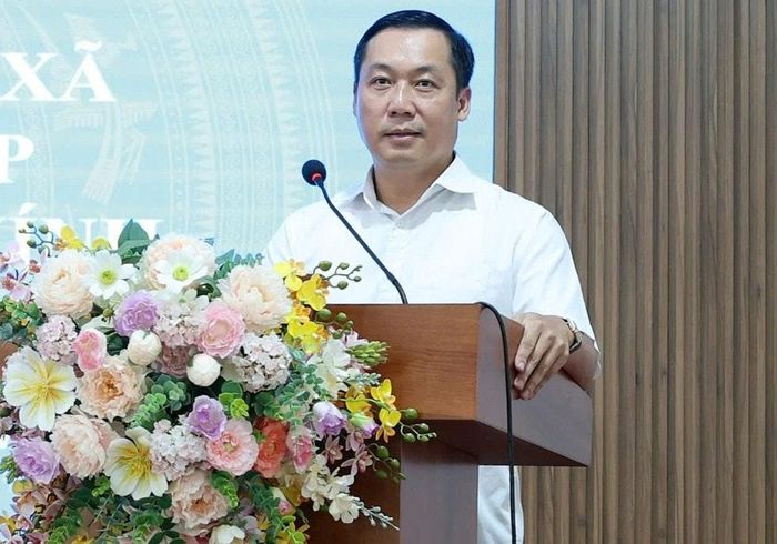 Chủ tịch UBND xã Xuân Mai Nguyễn Anh Đức phát biểu tại hội nghị. Ảnh: PV