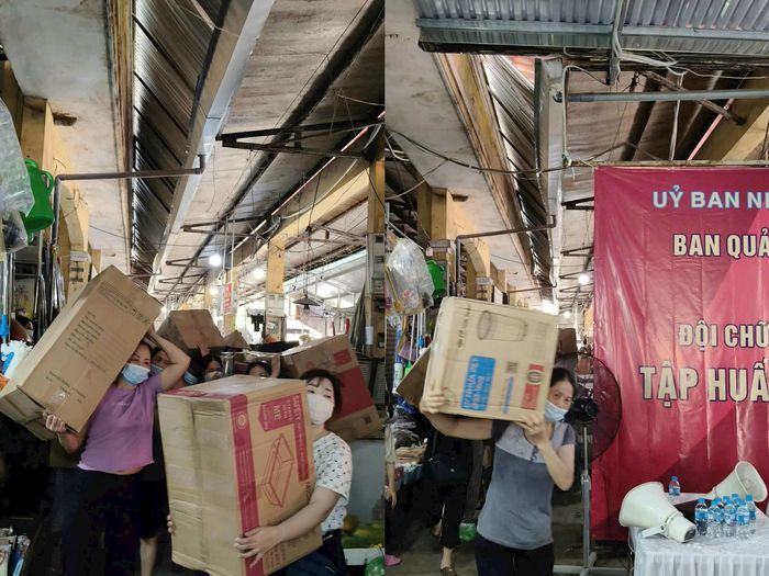 Các tiểu thương, người dân nhanh chóng di chuyển tài sản đến nơi an toàn. Ảnh: N.M