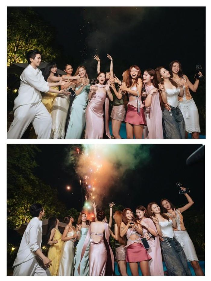 Bữa tiệc còn có pháo hoa cùng những lời chúc phúc đến từ những người bạn thân thiết của "bé" Xuân Nghi.