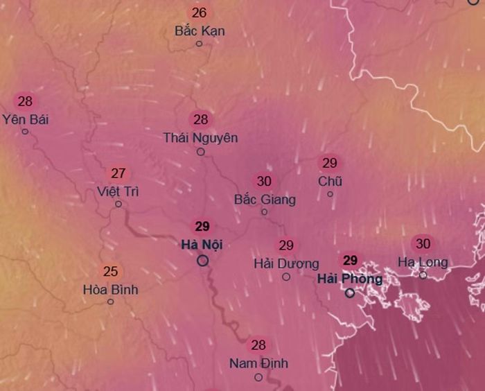 Dự báo nhiệt độ cao nhất ở một số khu vực tại miền Bắc ngày 9/6: Trời rất mát. Ảnh: Ventusky, ICON.