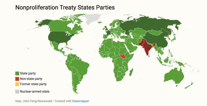  Các quốc gia thành viên Hiệp ước Không phổ biến vũ khí hạt nhân (NPT). Ảnh: Newsweek.