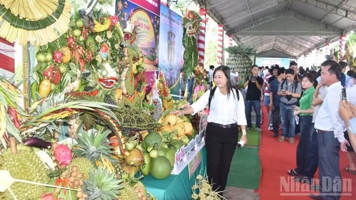 Tham quan mô hình xếp đặt trái cây.