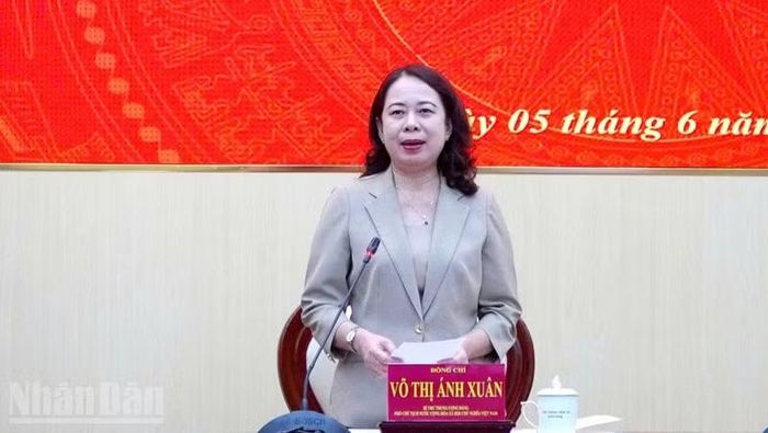 Phó Chủ tịch nước Võ Thị Ánh Xuân phát biểu tại buổi làm việc.