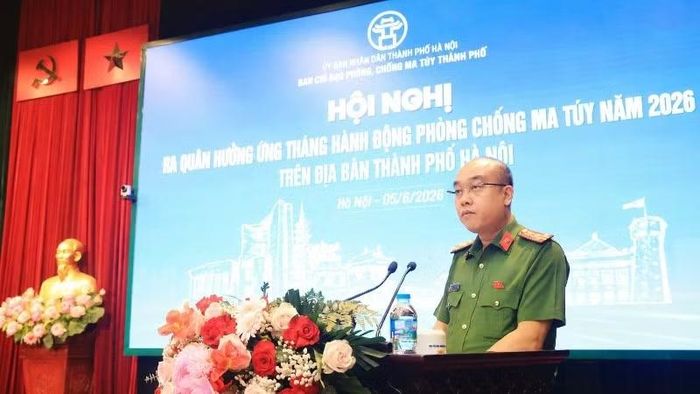 Đại tá Nguyễn Đức Long, Phó Giám đốc Công an Hà Nội phát biểu khai mạc.