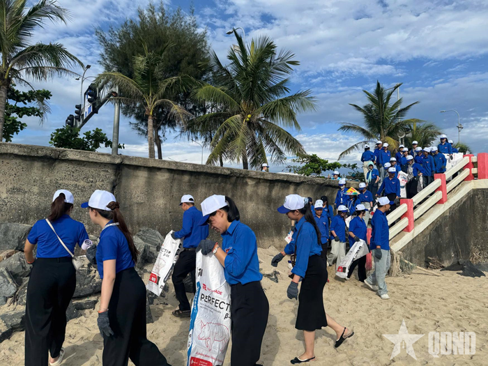  Đoàn viên, thanh niên các đơn vị tham gia dọn dẹp vệ sinh môi trường biển. 
