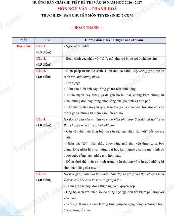 Gợi ý đáp án chỉ mang tính tham khảo.