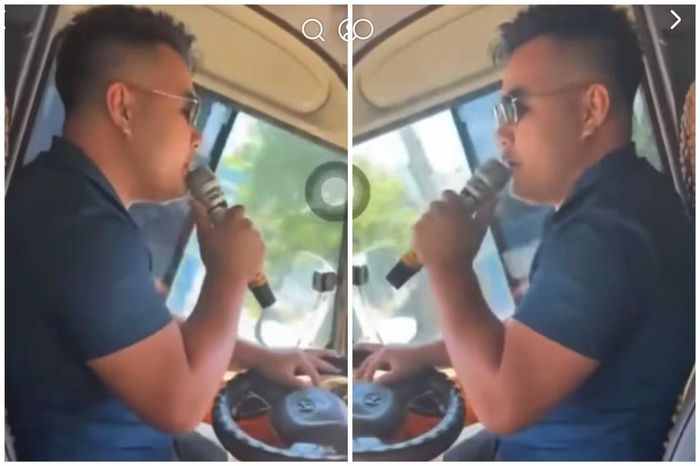 Hình ảnh anh T. vừa hát vừa lái xe.