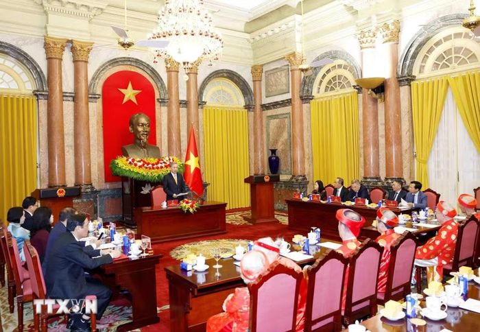Tổng Bí thư, Chủ tịch nước Tô Lâm phát biểu tại buổi gặp mặt. (Ảnh: Thống Nhất/TTXVN)